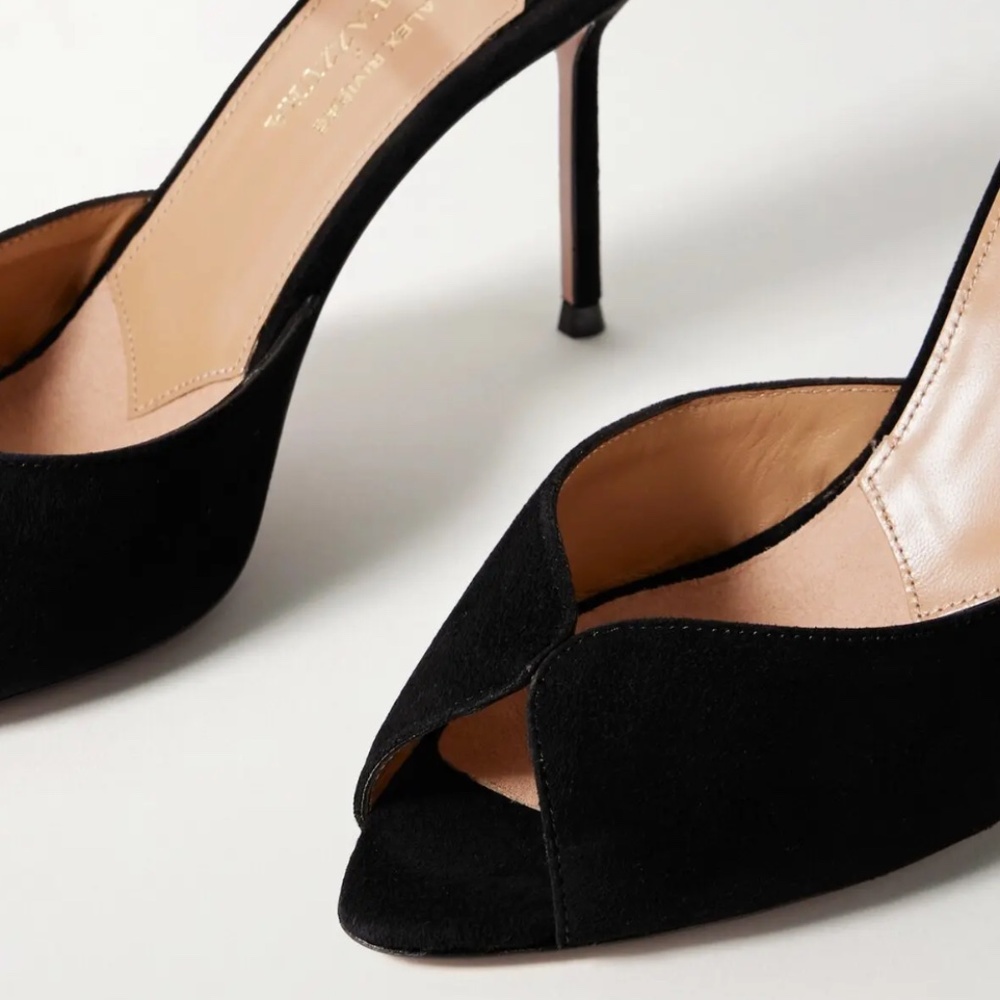 AQUAZZURA  Alex Rivière 85 Black Suede Peep-toe Mules 35/5 (actual photos soon) - Picture 6 of 11
